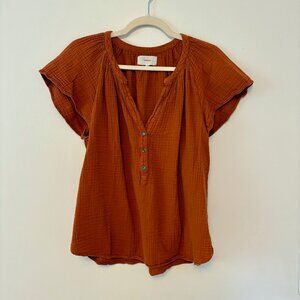 Xirena Rust Color Gauze Cotton Flutter Sleeve Tunic Top Size Large